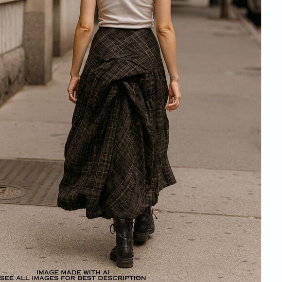 Peruvian Connection Dresses & Skirts - RARE Y2K Peruvian Connection Plaid Bustle Skirt 12 Maxi Grunge Victorian NEW